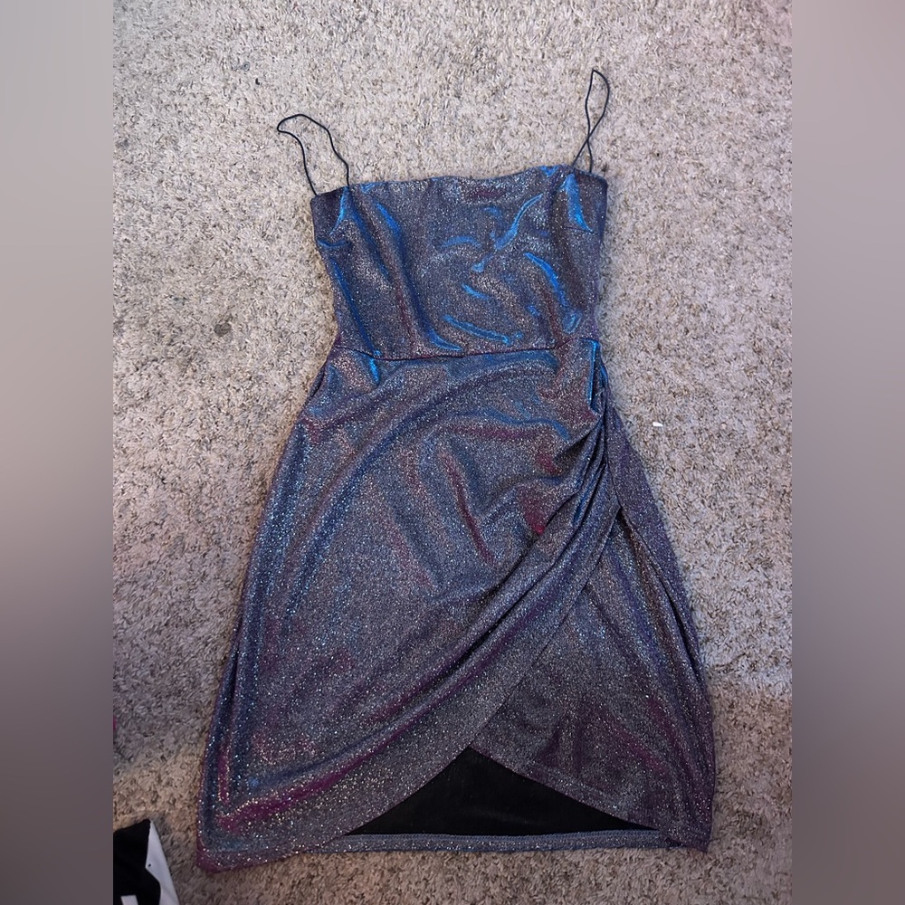 Windsor Pink and Purple Asymmetrical Wrap Mini Dress
